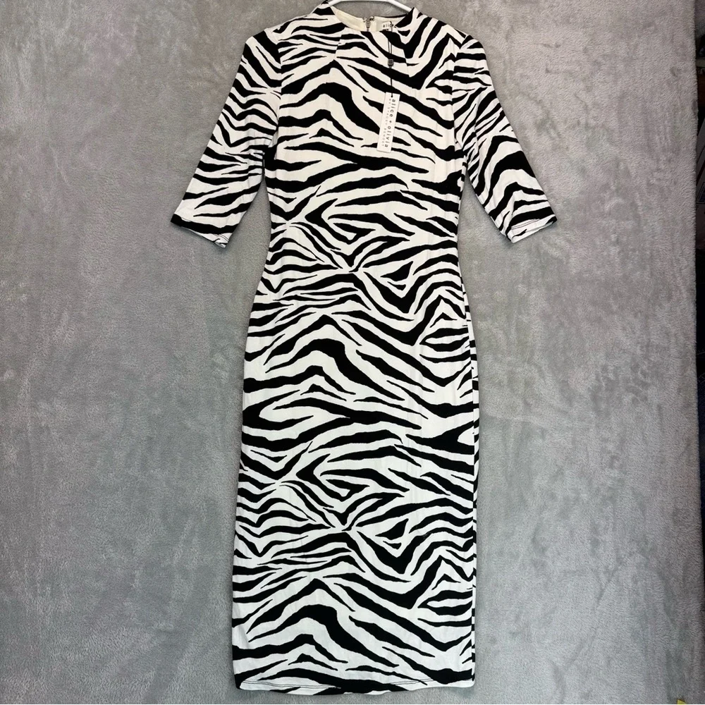 ALICE + OLIVIA Zebra-Print Sheath Bodycon Dress Size 6 - Picture 6 of 12